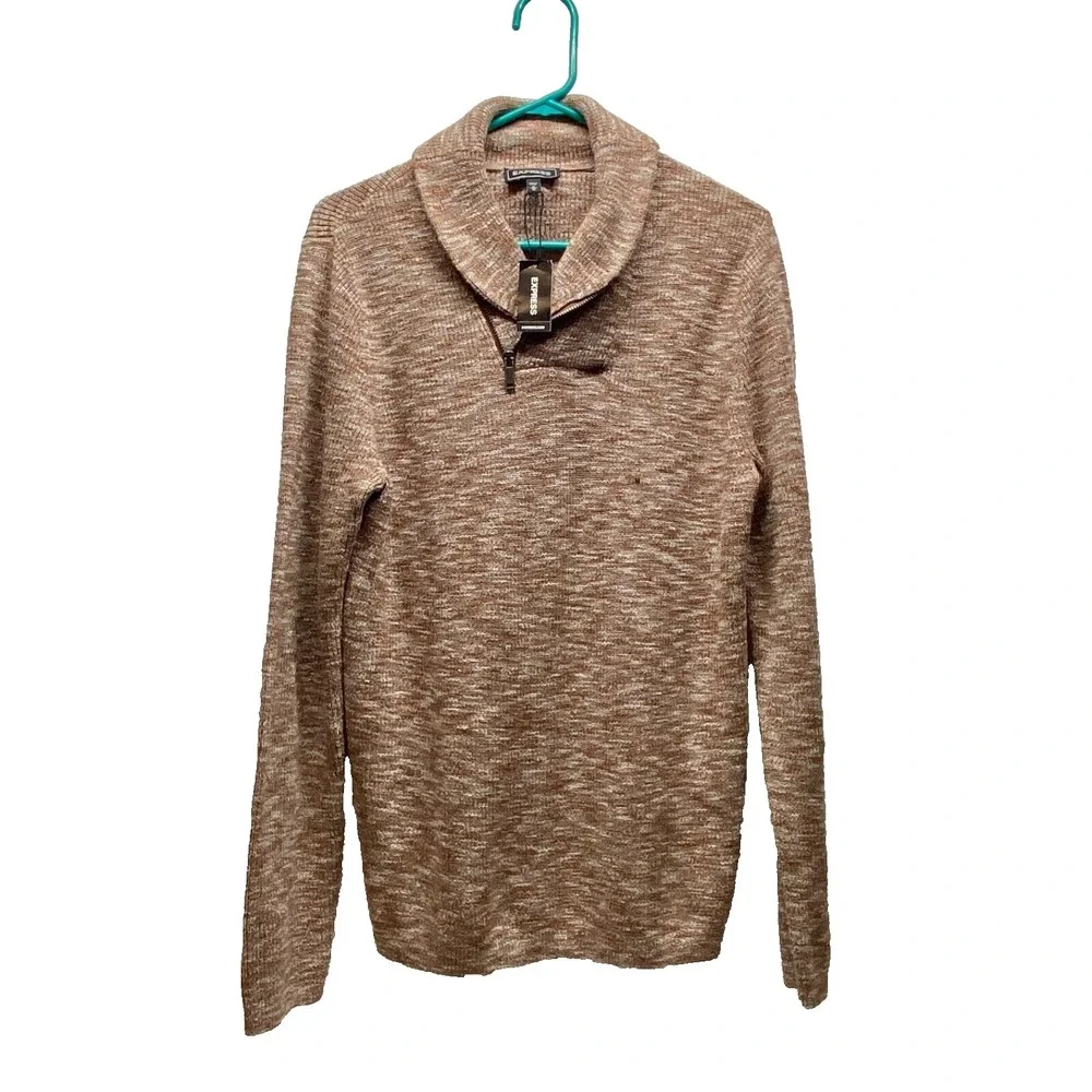Express Sweater Men's Medium Camel Heather 1/4 Zip Cowl Neck NWT Has Defect Read